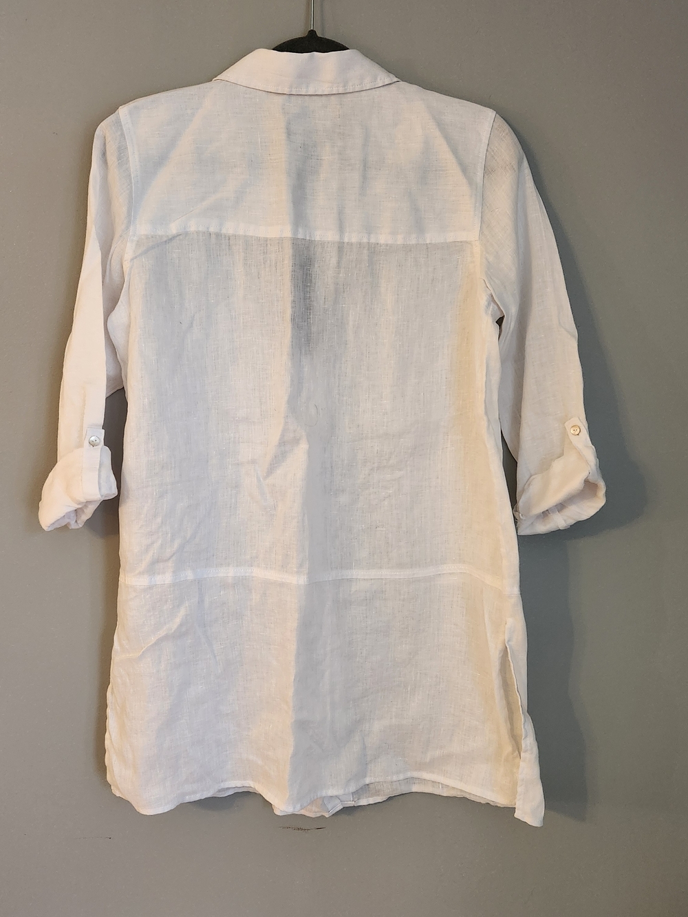 Tahari Linen Button-Down Tunic - White - Picture 5 of 7